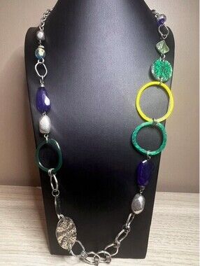 B5882 Ruby Rd. Statement Necklace 30" Multi-Color Mixed Media Chunky Fashion